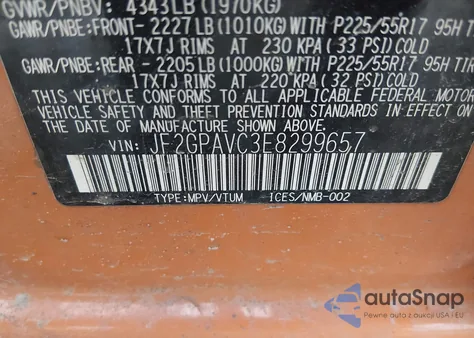 2014 Subaru Xv Crosstrek 2.0I Premium из США, поврежденный, VIN JF2GPAVC3E8299657